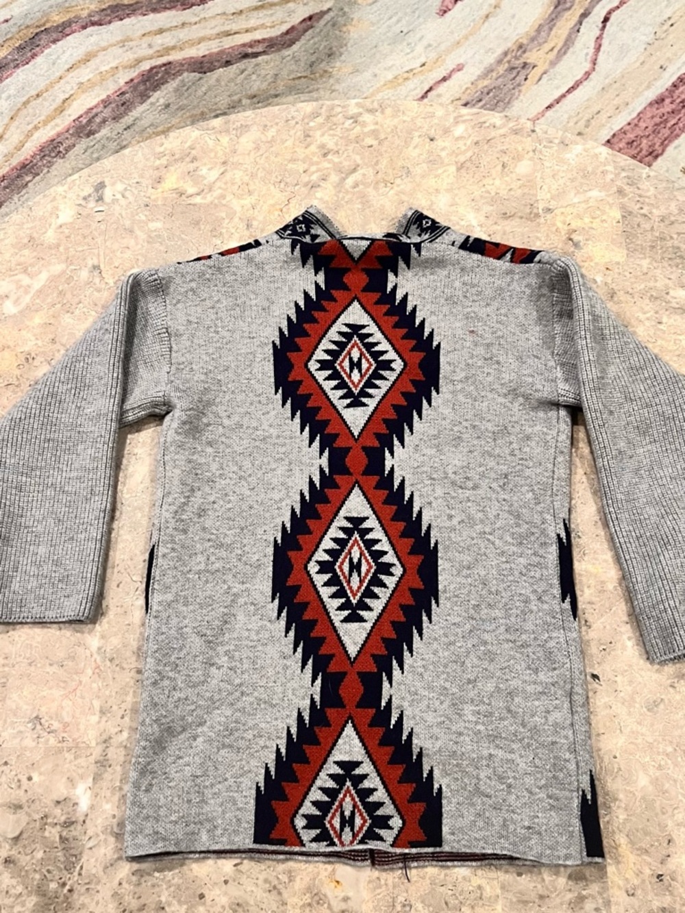 Southwestern Open Front Cardigan - Gray, Rust & Black - Picture 2 of 2
